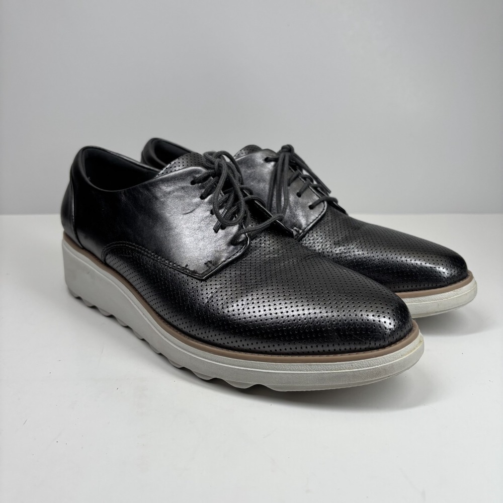 Clarks Sharon Crystal Women's US 11M Pewter Leather Wedge Oxford Shoes Platform - Picture 13 of 16